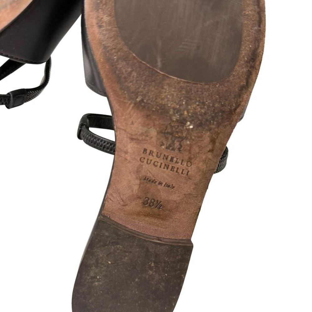 Brunello Cucinelli Embellished Cutout Slingback Ballet Flats in Black Leather - Picture 7 of 11